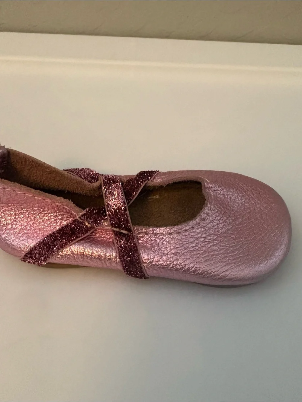 Freshly Picked frosted rose shiny metallic ballet slipper size 5